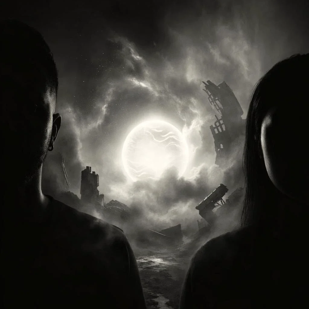 Grayscale cinematic mood study for the visual world of Where Is The Peace.